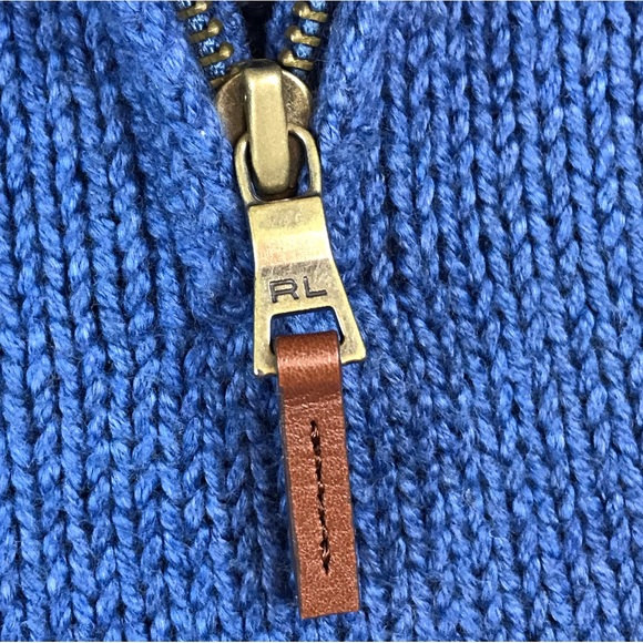 Polo Ralph Lauren Men’s Vintage Blue Cable Knitted 1/4 Zip Pullover Sweater XL - Picture 4 of 6